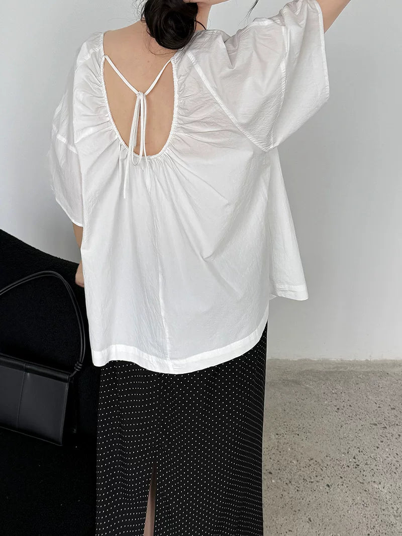 back open ribbon blouse 2color 【NINE7071】