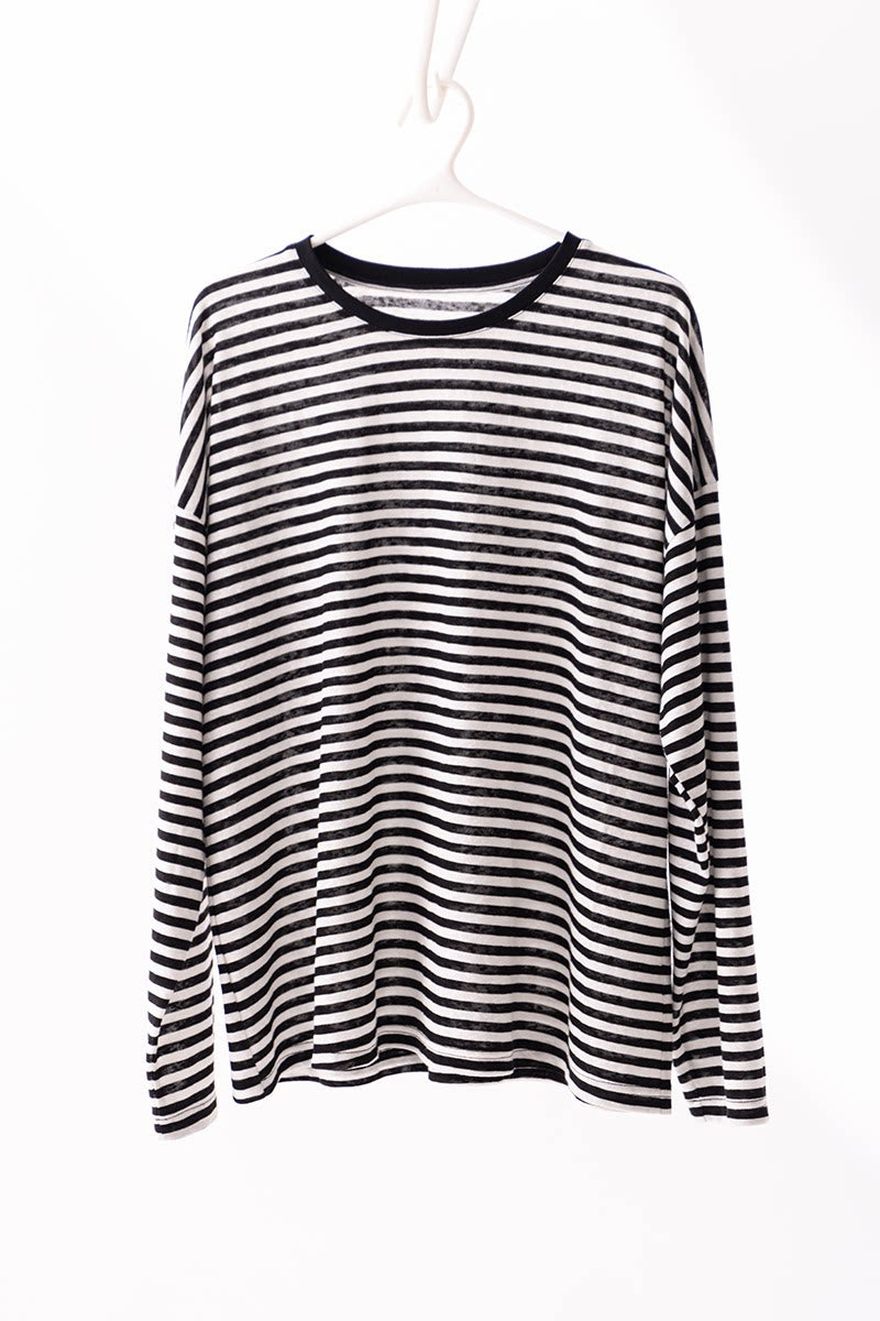 border crew neck loose long sleeve top 1color 【NINE7225】
