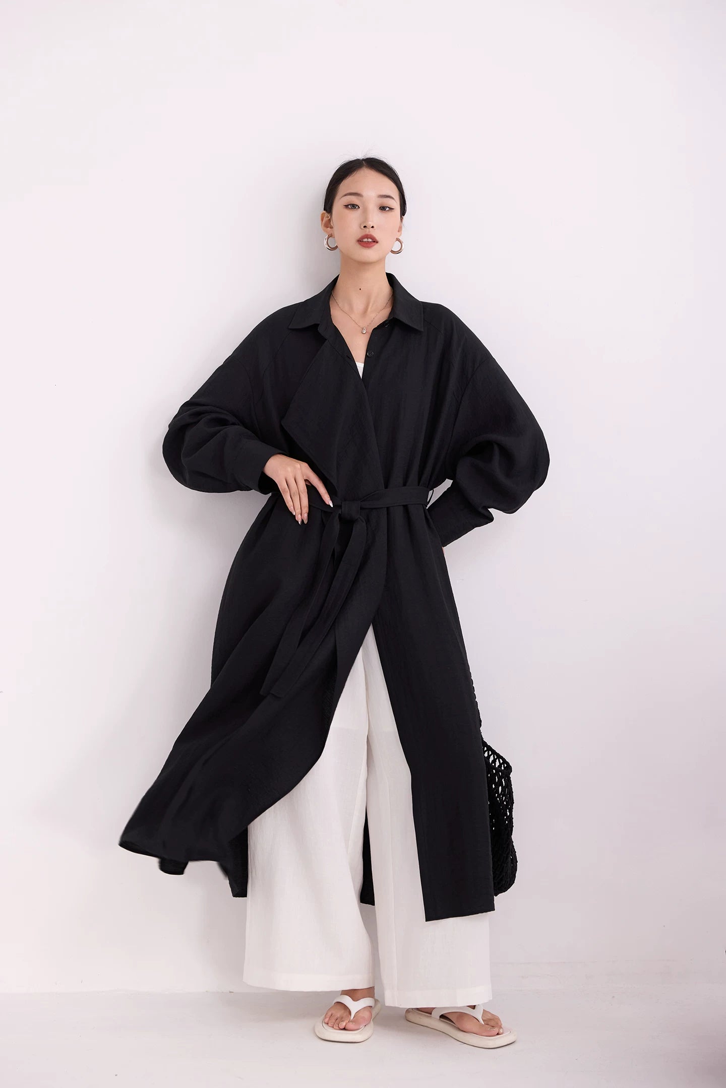 belted trench coat long shirt dress 1color 【NINE7222】