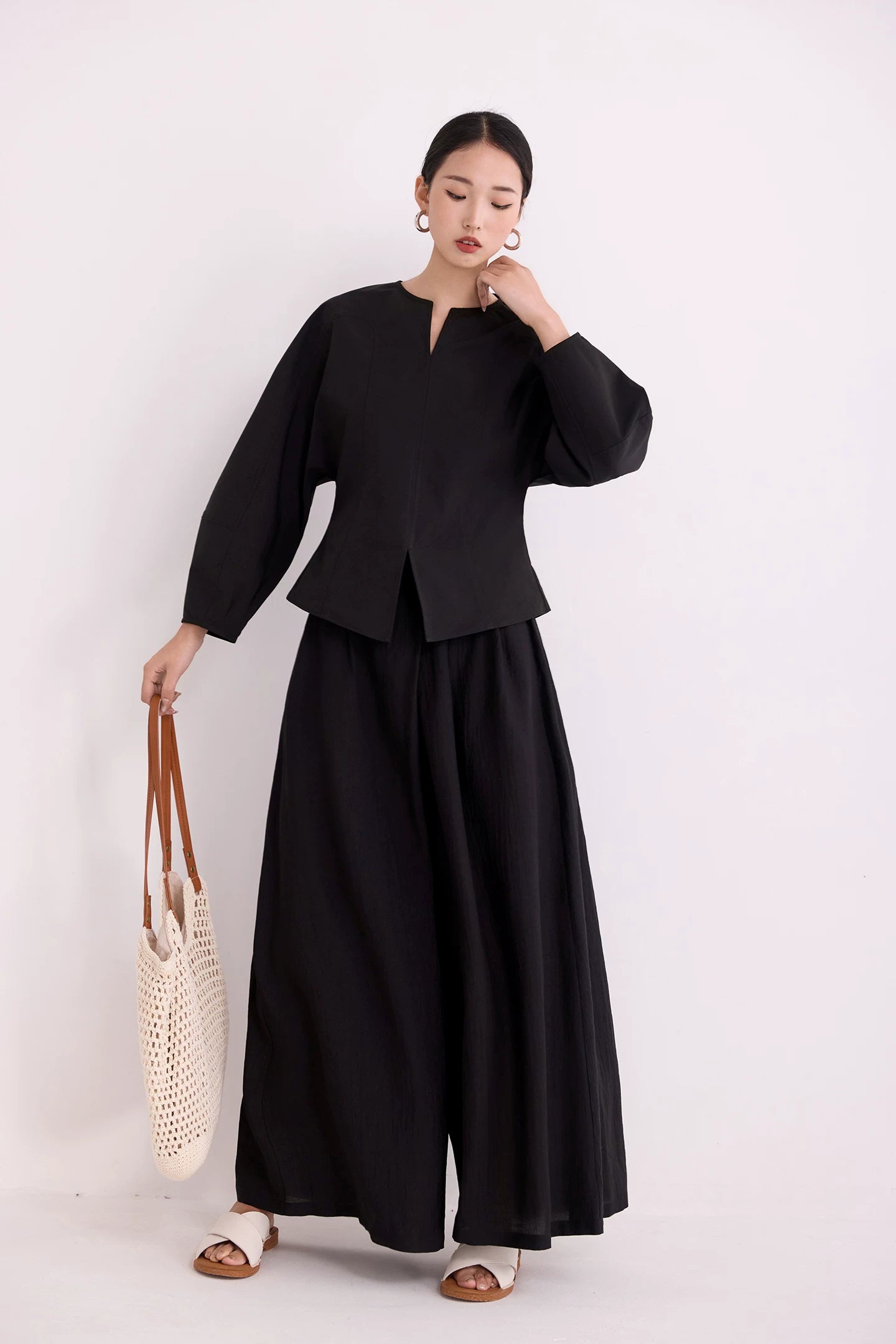 keyneck balloon sleeve corsetry blouse 1color 【NINE7218】