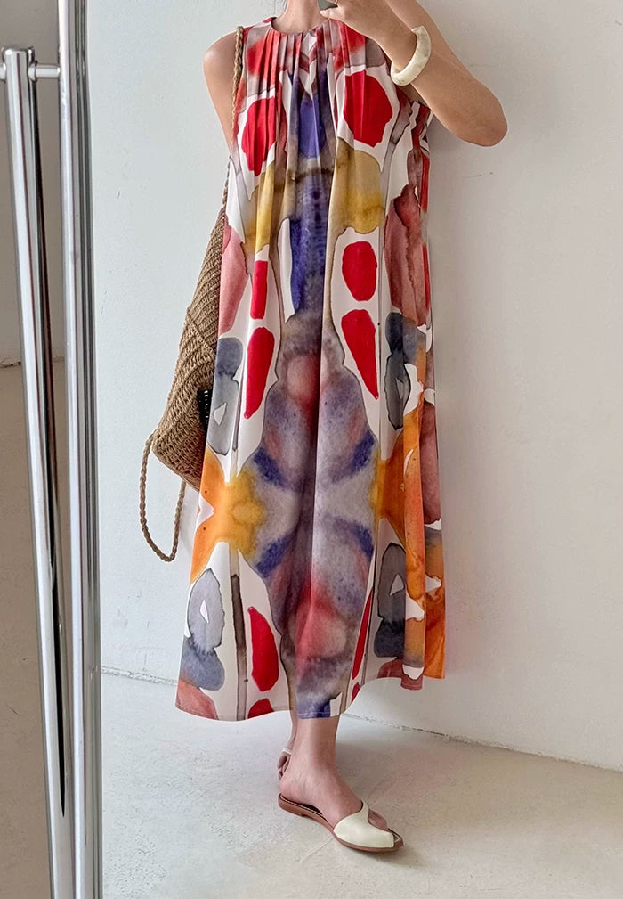 oil painting print sleeveless long dress 1color 【NINE7041】