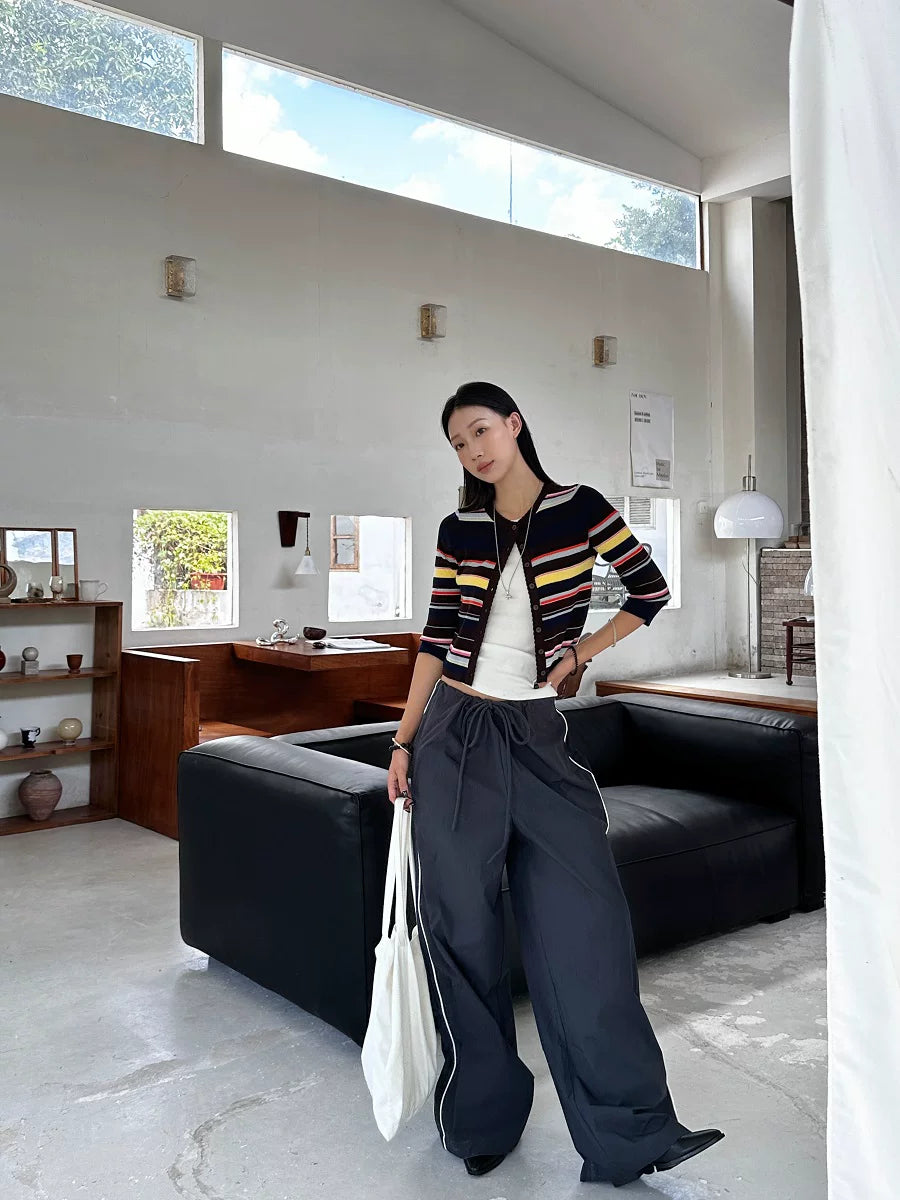 side piping drawstring casual wide pants 1color 【NINE7151】