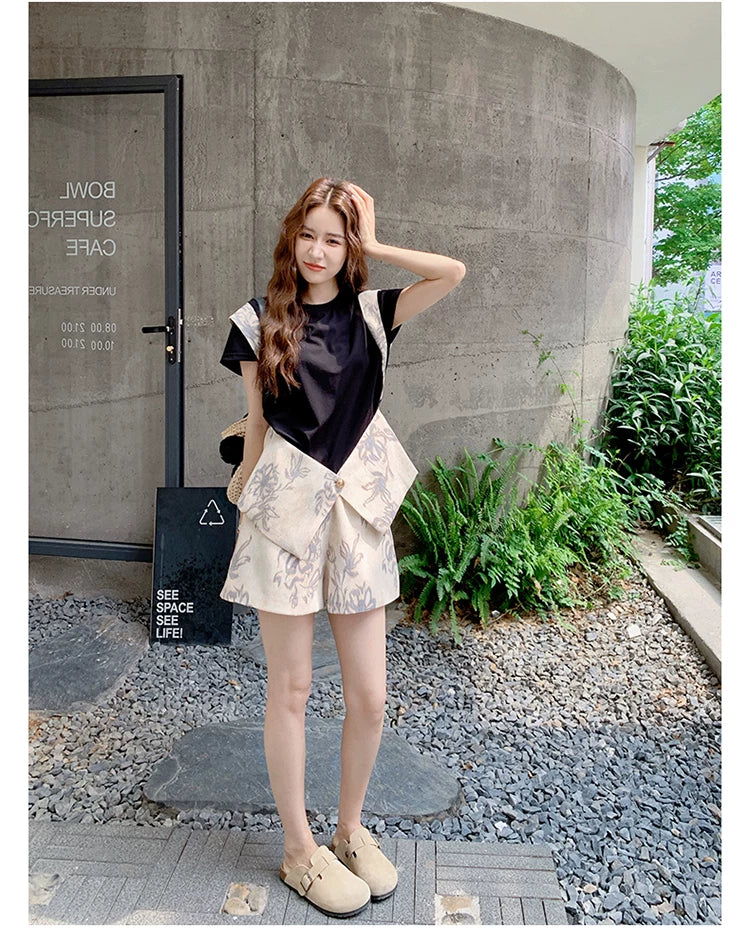 print asymmetric top shorts setup 1color 【NINE7117】