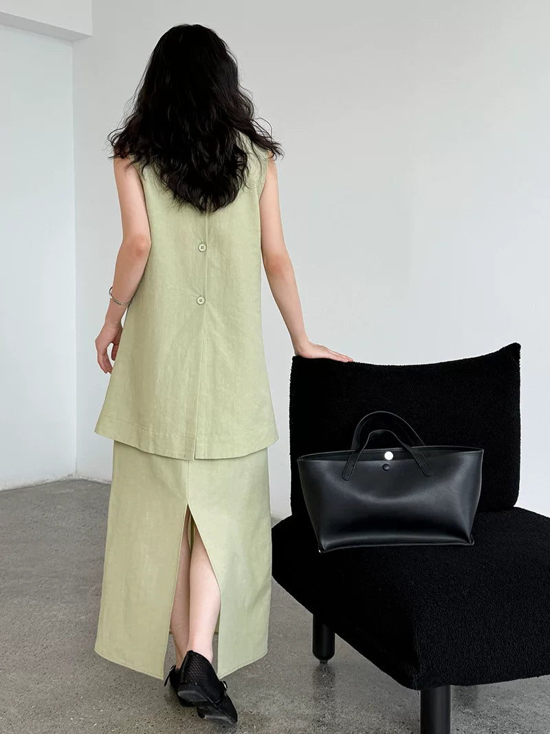 belted tunic skirt linen setup 2color 【NINE7075】