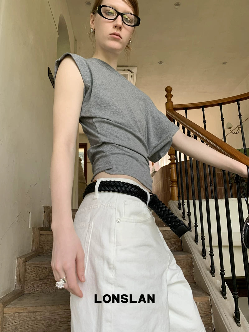 off shoulder asymmetric drape top 3color 【NINE7014】