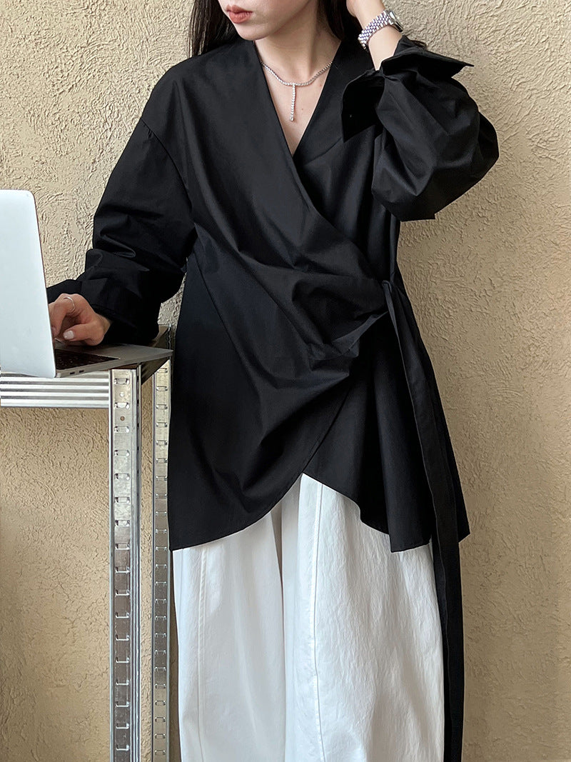 wrap tie shirt blouse 3color 【NINE7260】