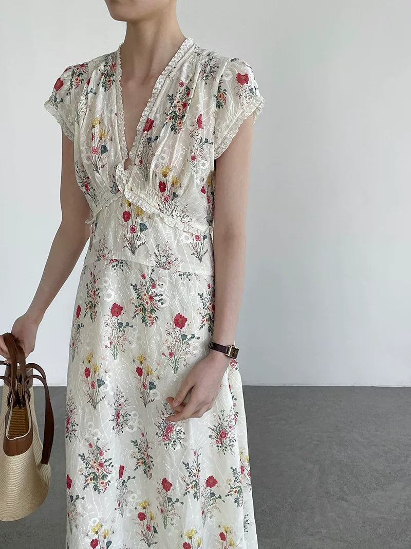 floral v neck maxi dress 1color 【NINE7068】