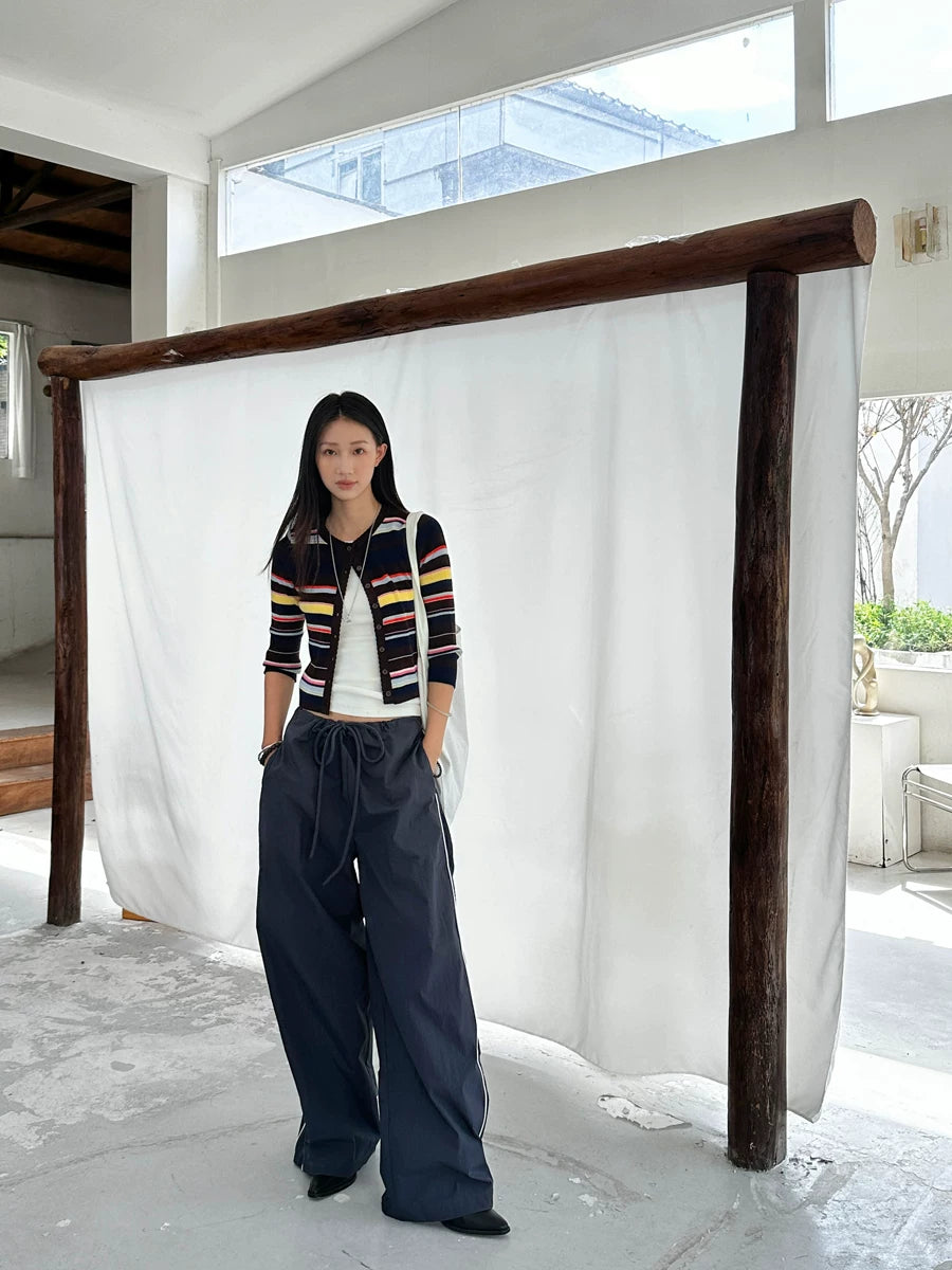 side piping drawstring casual wide pants 1color 【NINE7151】