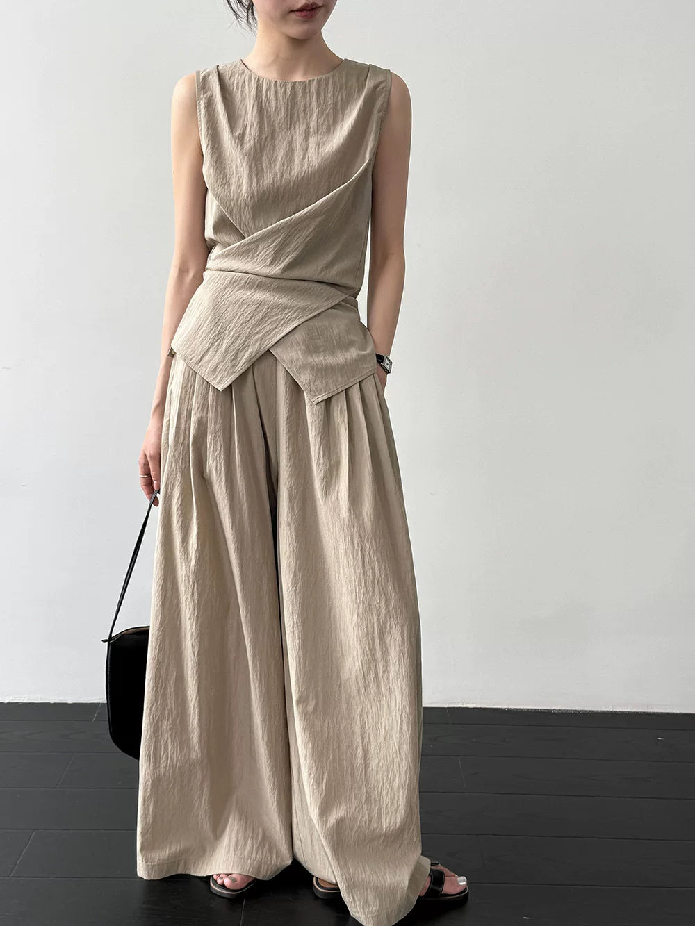 ribbon tops wide pants setup 3color 【NINE7061】