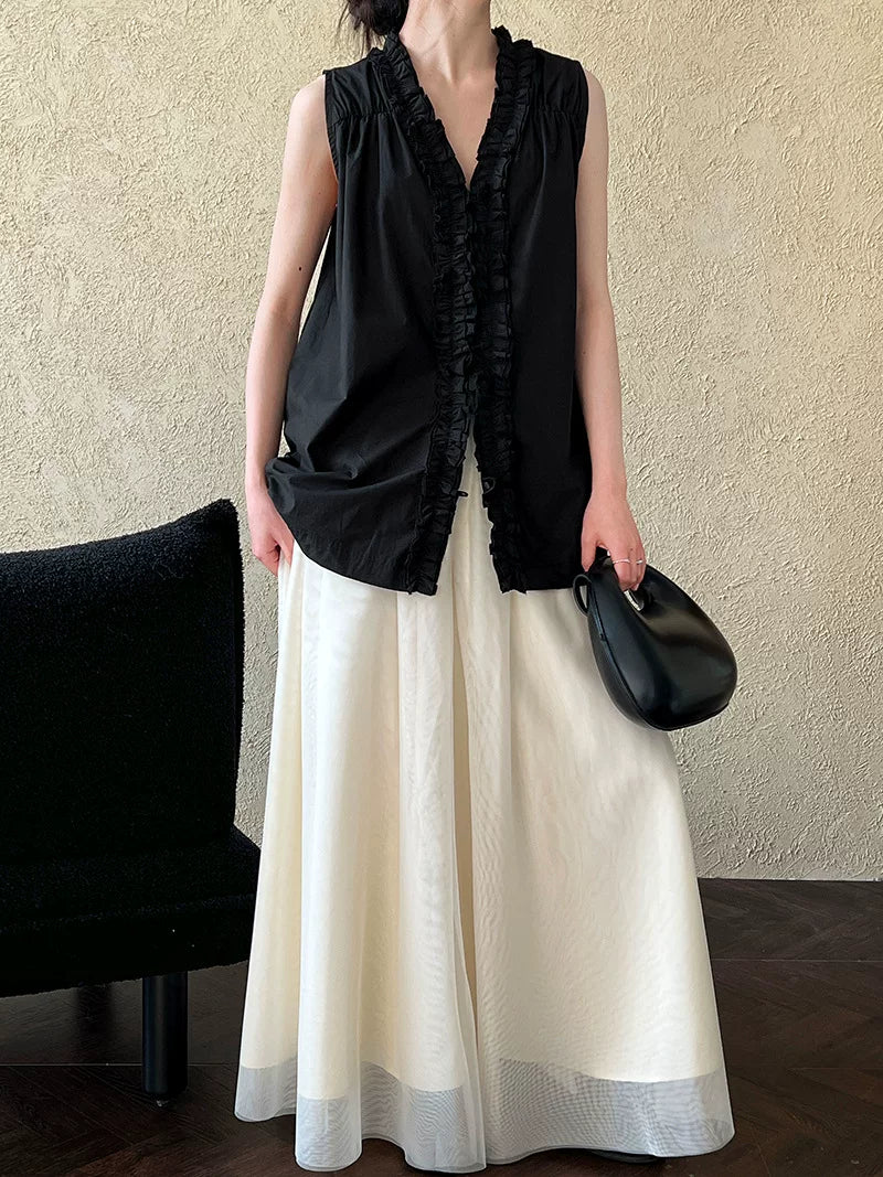 back ruffle sleeveless blouse 2color 【NINE7070】