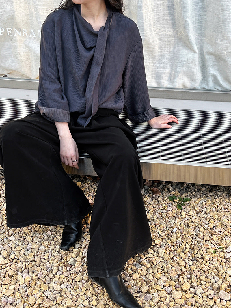 pleated scarf tie blouse 2color 【NINE7242】