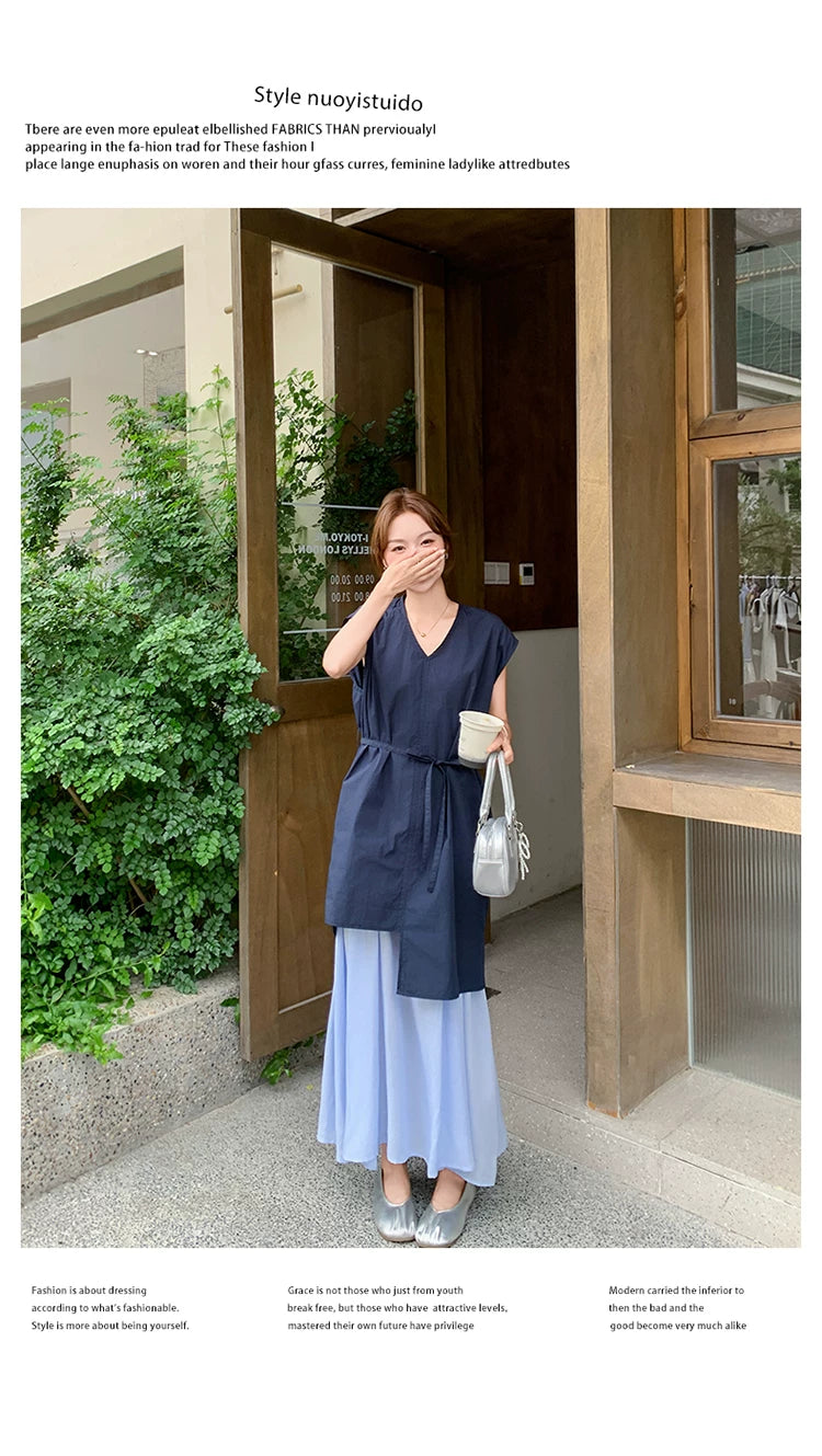 belt tunic chiffon skirt setup 1color 【NINE7134】