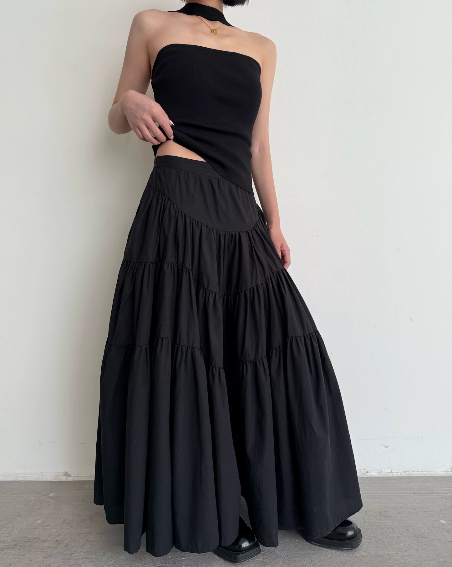 tiered flared long skirt 1color 【NINE7011】