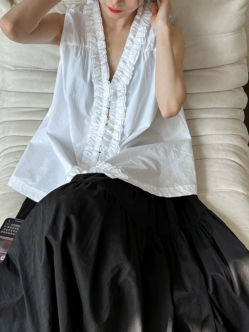 back ruffle sleeveless blouse 2color 【NINE7070】