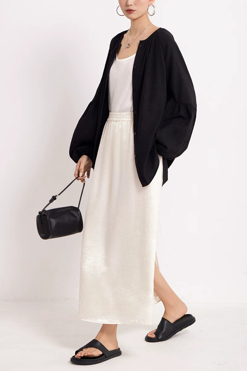 v-neck lantern sleeve loose shirt 1color 【NINE7224】