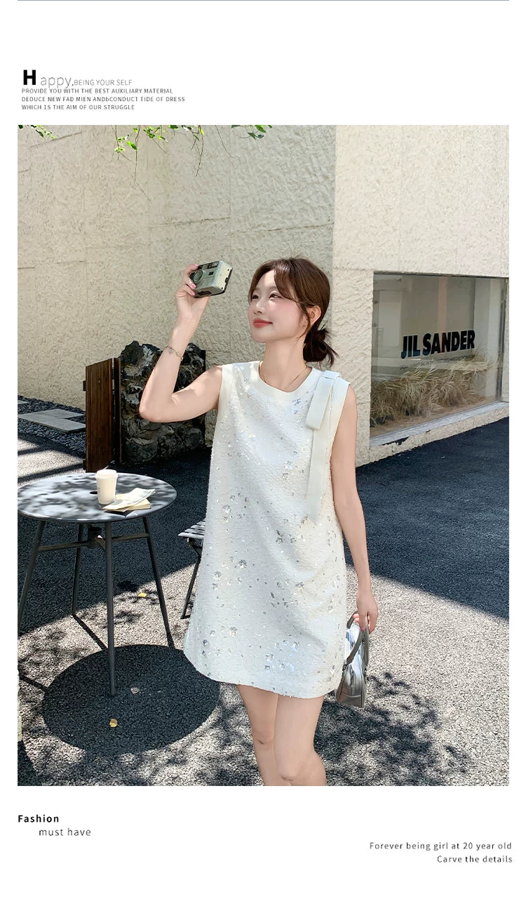 sequin ribbon tweed sleeveless mini dress 1color 【NINE7139】