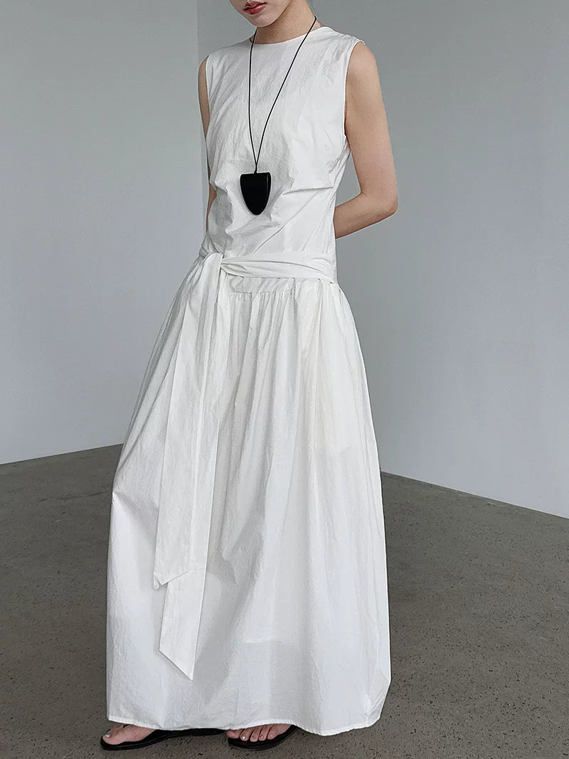 waist tie sleeveless long dress 3color 【NINE7069】