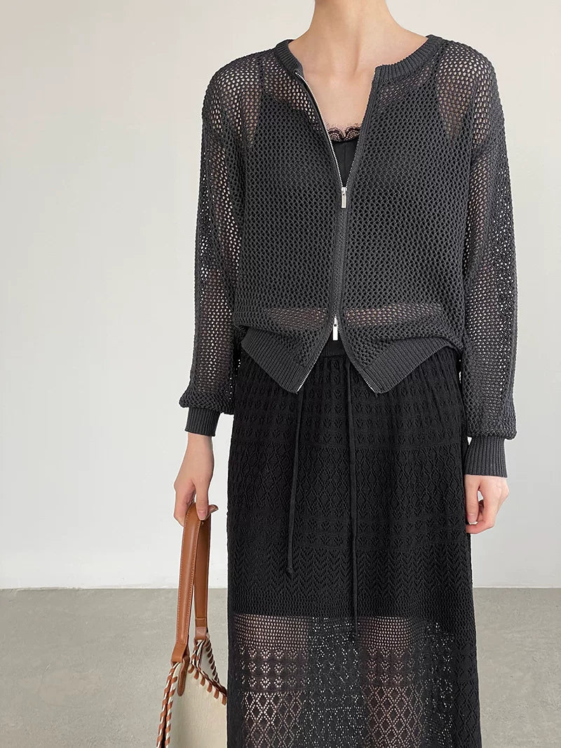 mesh zip knit cardigan 5color 【NINE7076】