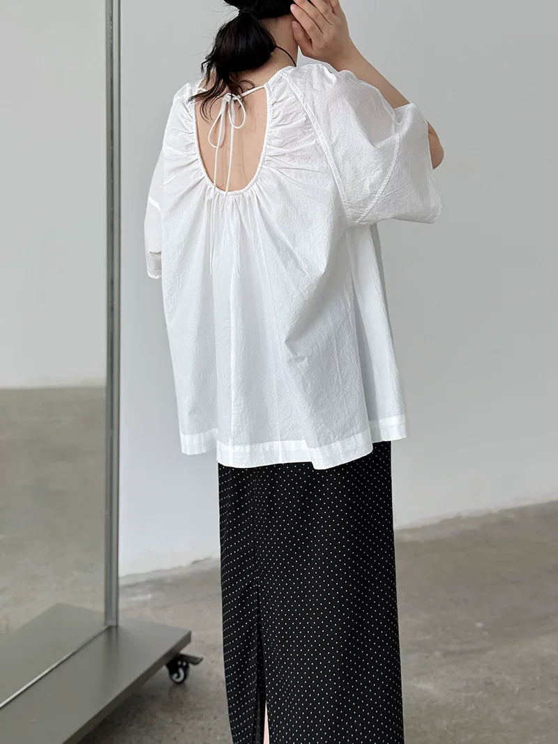 back open ribbon blouse 2color 【NINE7071】