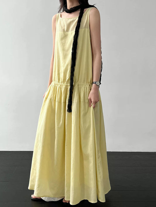 drawstring tiered sleeveless long dress 2color 【NINE7067】