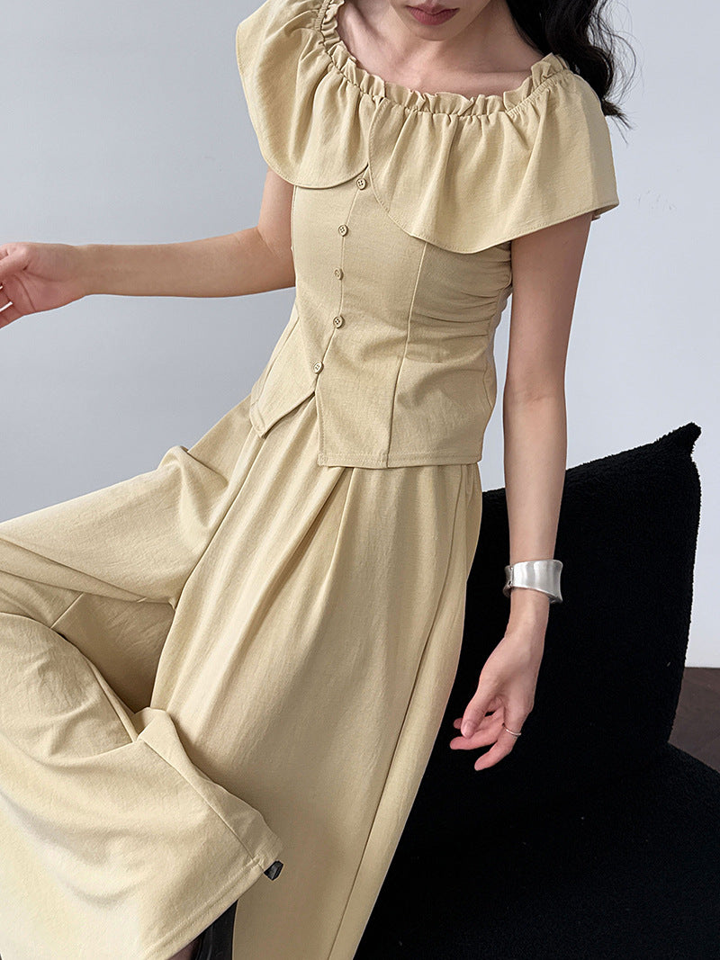 off shoulder top wide pants set 2color 【NINE7258】