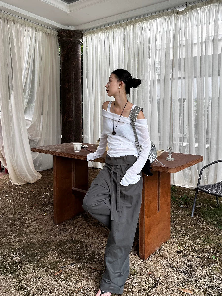 foldover waist loose casual pants 1color 【NINE7153】