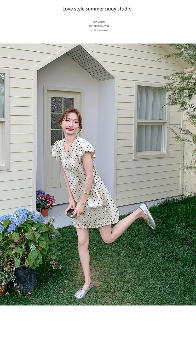 dot puff sleeve mini dress 1color 【NINE7137】