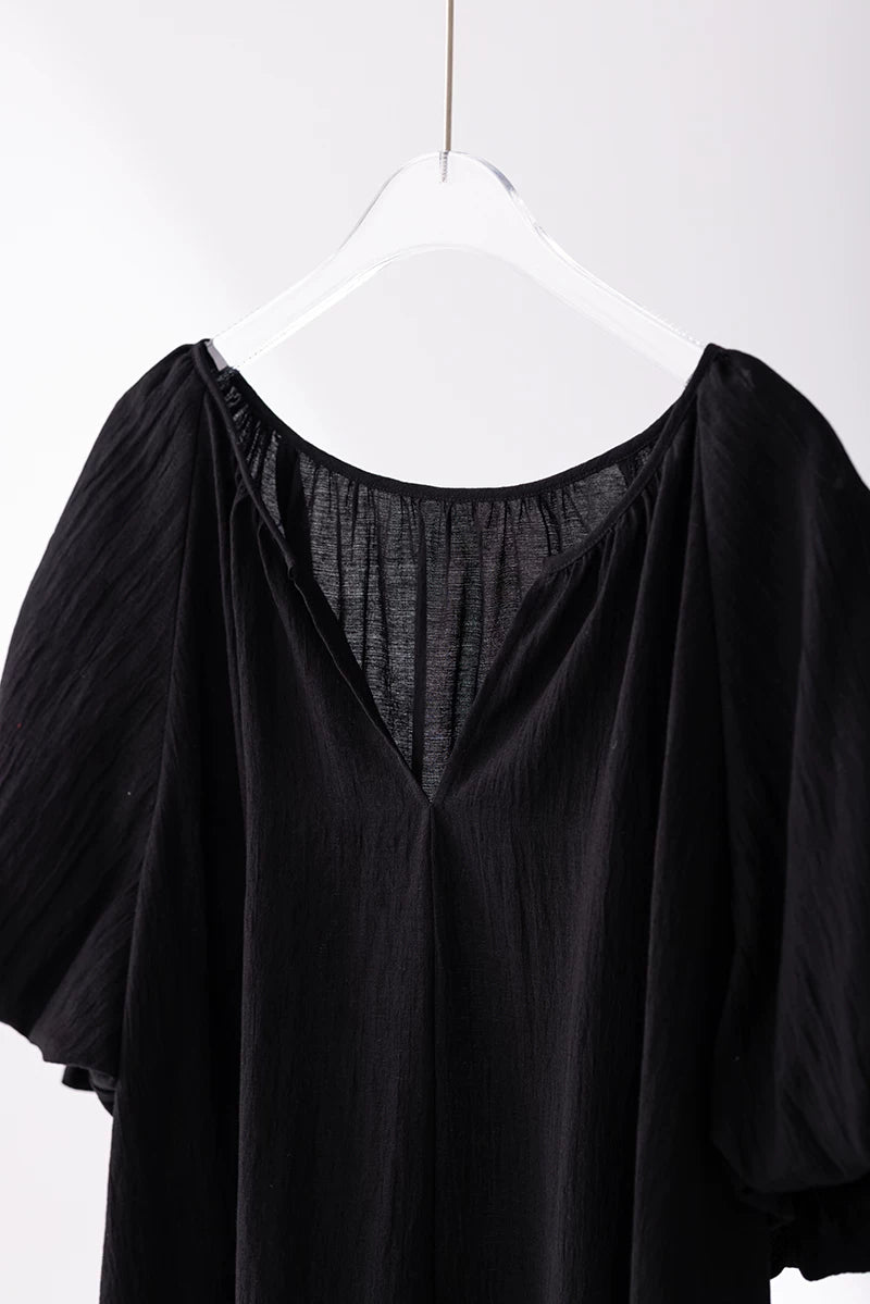 v-neck puff sleeve loose blouse 1color 【NINE7219】
