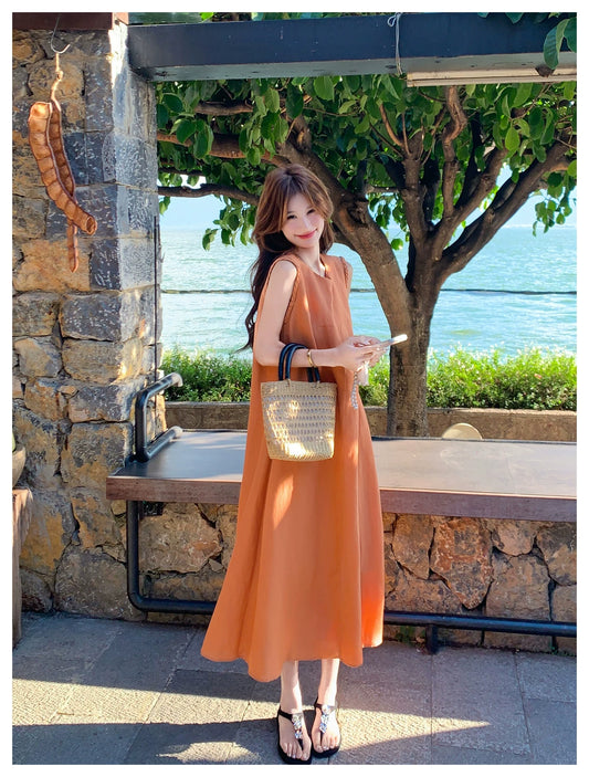 back open flare sleeveless dress 1color 【NINE7124】