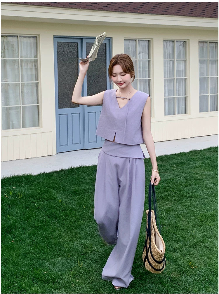 asymmetric vest wide pants setup 1color 【NINE7119】