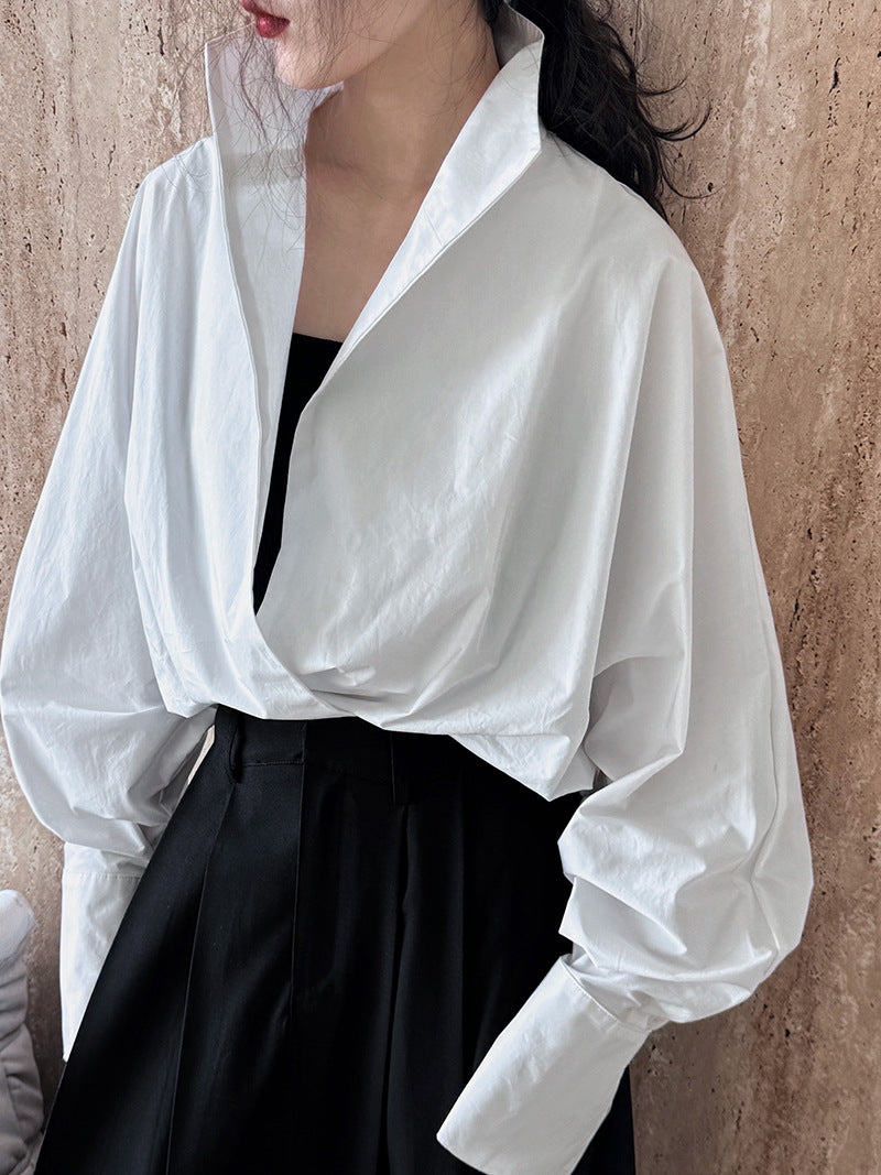 draped crossover short blouse 2color 【NINE7238】