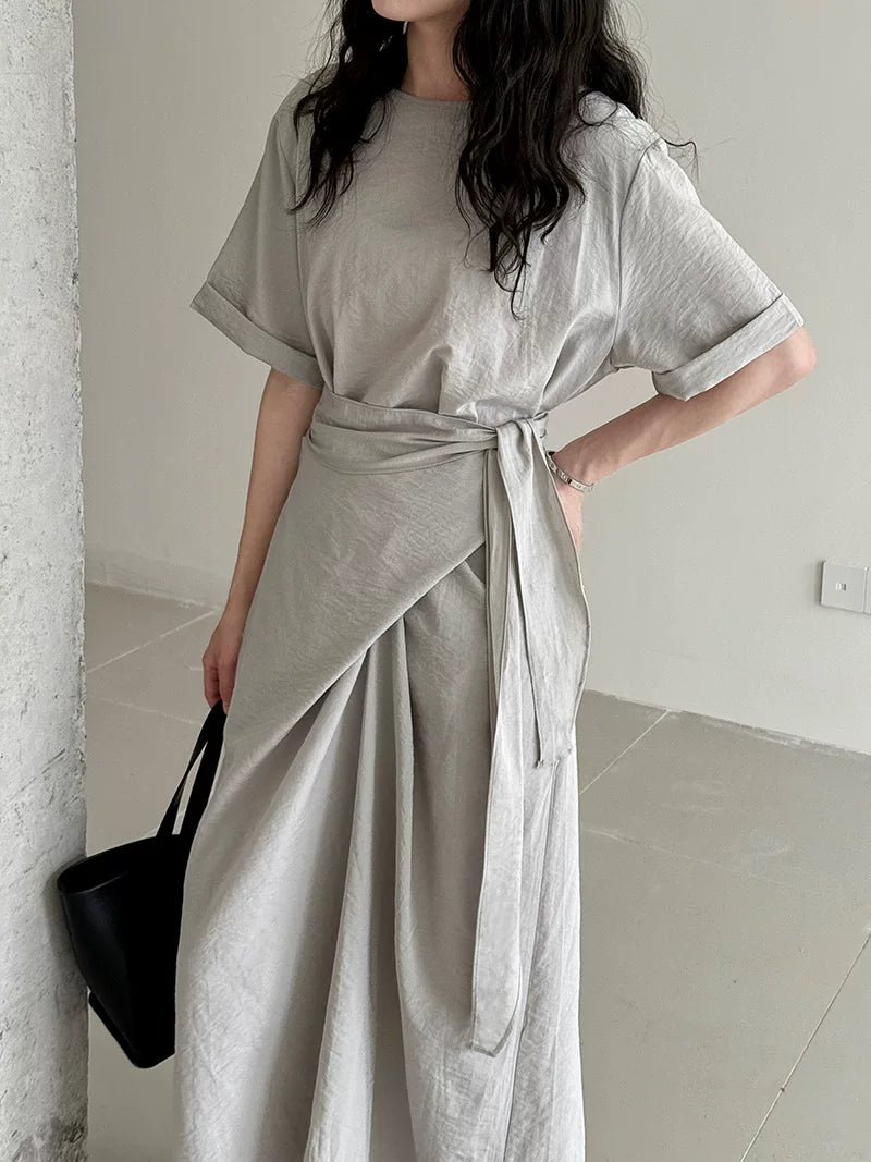 wrap waist short sleeve dress 2color 【NINE7063】