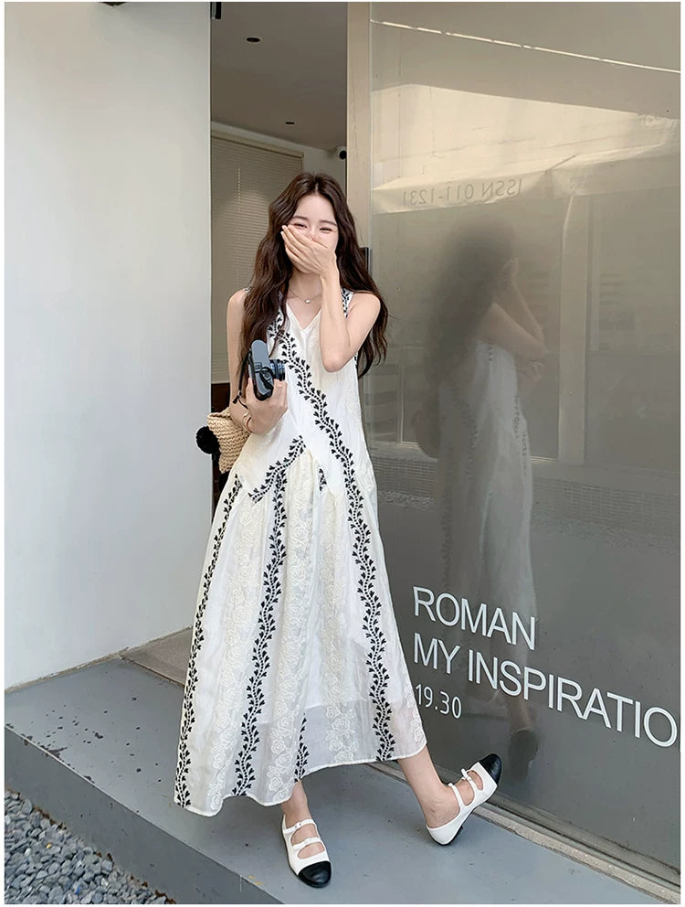wrap lace embroidered sleeveless dress 1color 【NINE7120】