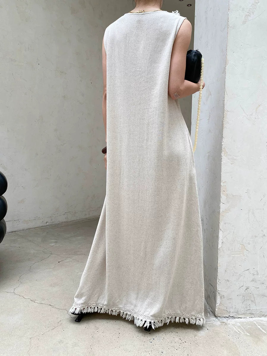 fringe sleeveless long dress 2color 【NINE7057】