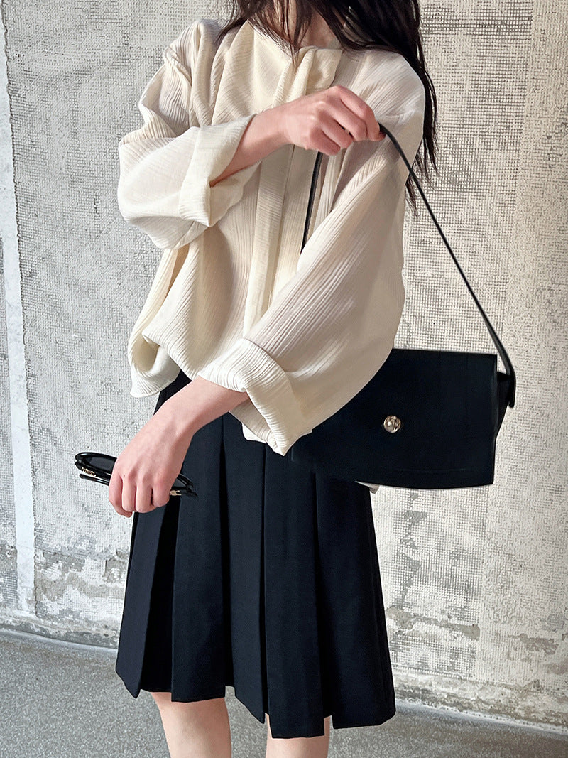 pleated scarf tie blouse 2color 【NINE7242】