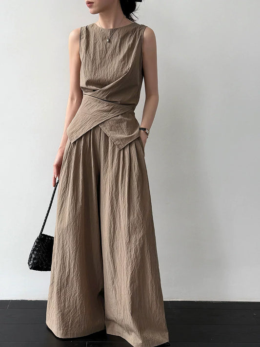 ribbon tops wide pants setup 3color 【NINE7061】