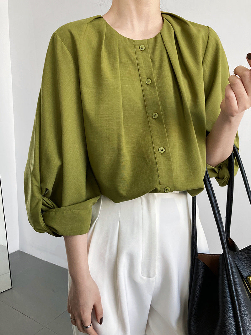 puff sleeve pleated blouse 3color 【NINE7241】