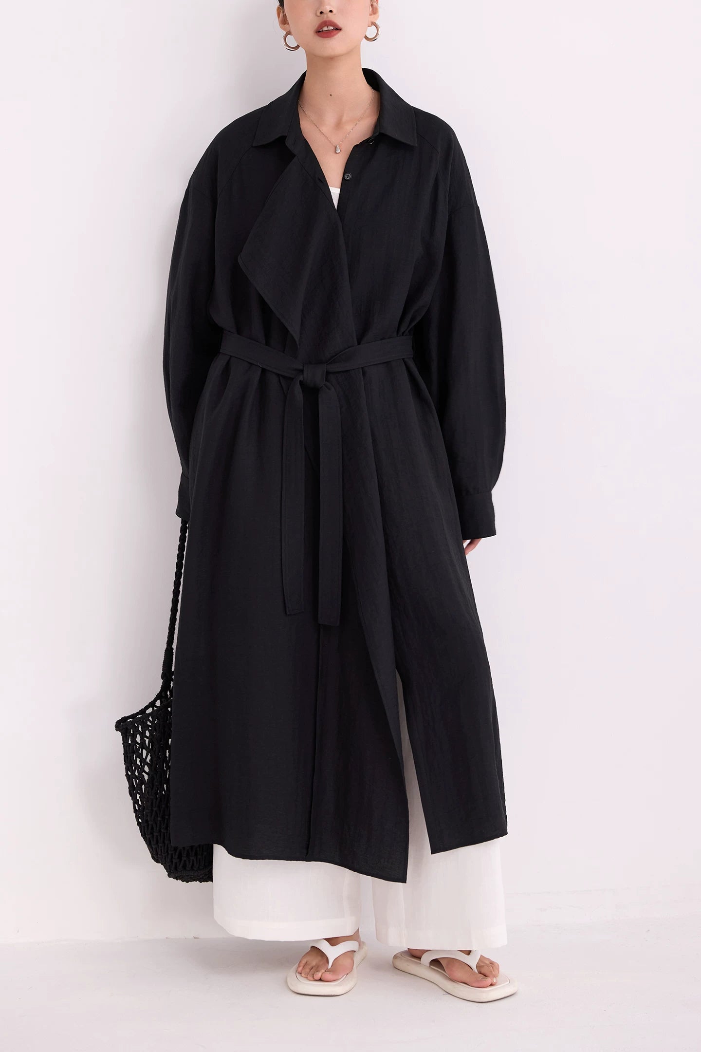 belted trench coat long shirt dress 1color 【NINE7222】