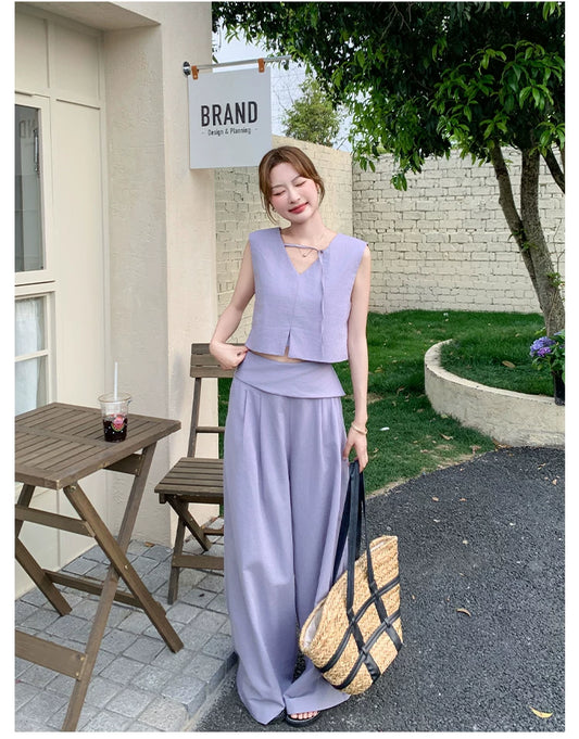 asymmetric vest wide pants setup 1color 【NINE7119】