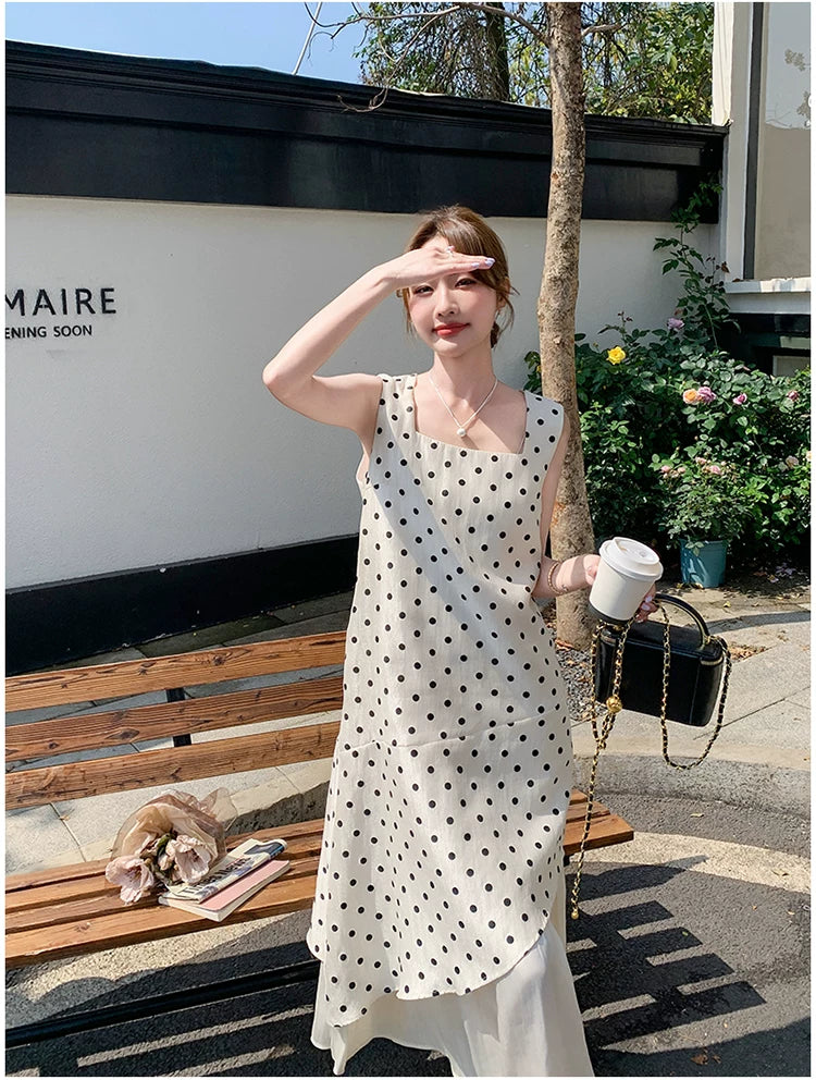 dot tiered layer sleeveless dress 1color 【NINE7138】