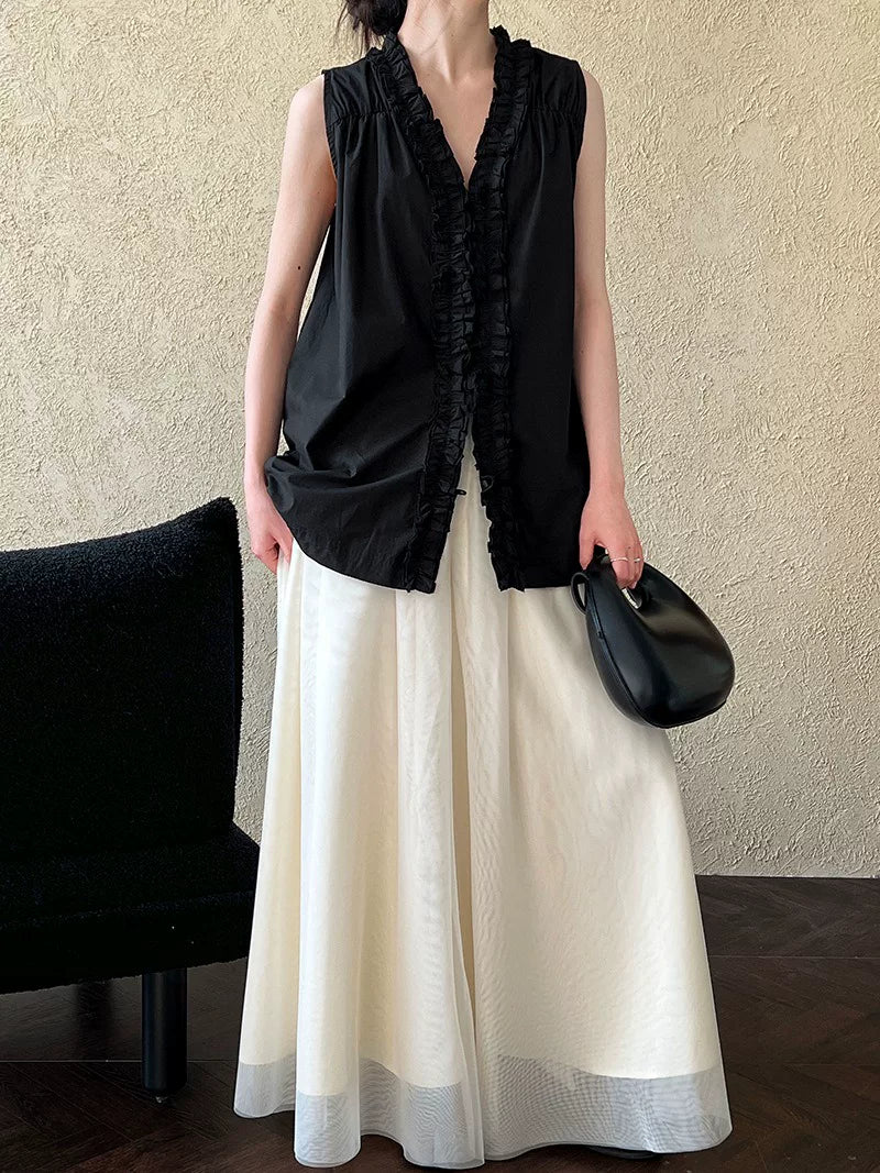ruffle sleeveless 2way shirt 2color 【NINE7023】