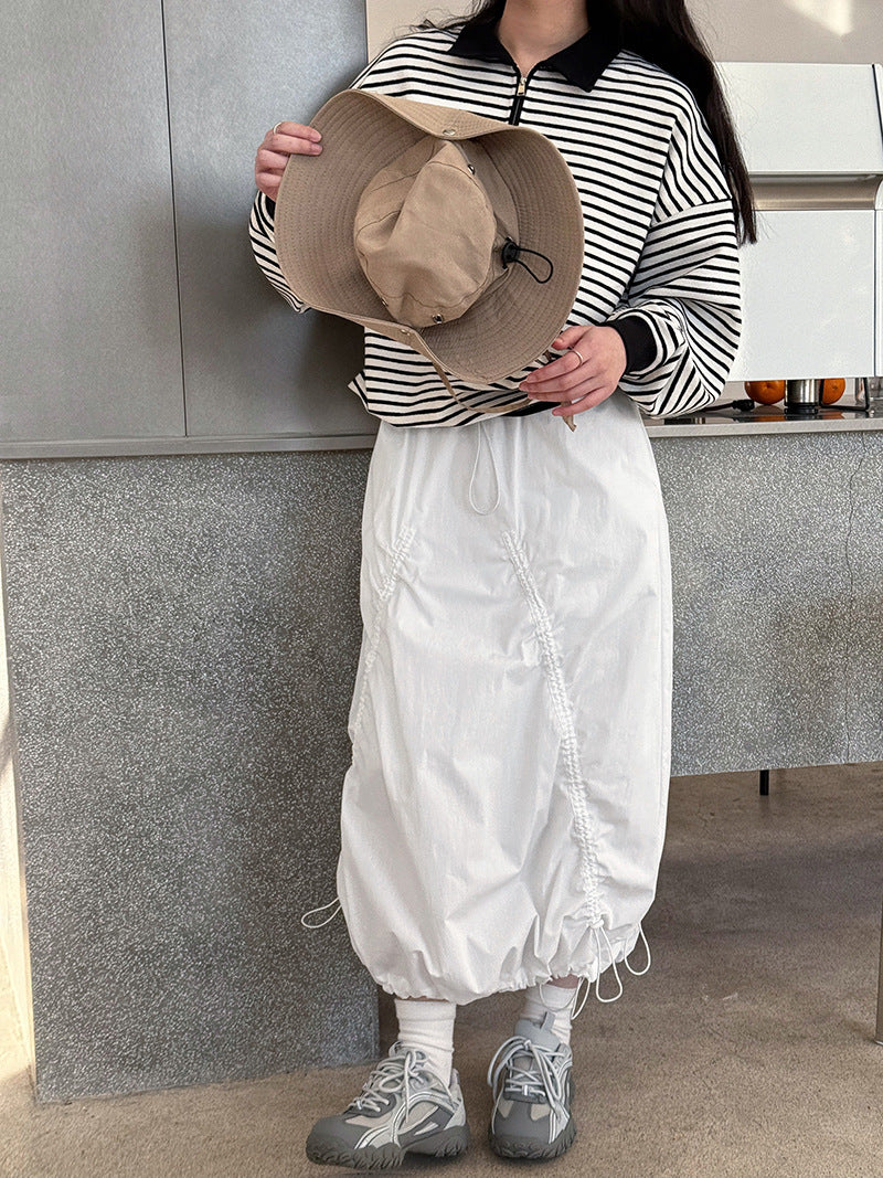 drawstring ruched maxi skirt 2color 【NINE7236】