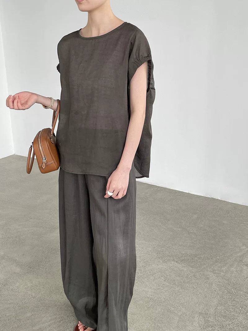 back button loose short sleeve blouse 3color 【NINE7021】