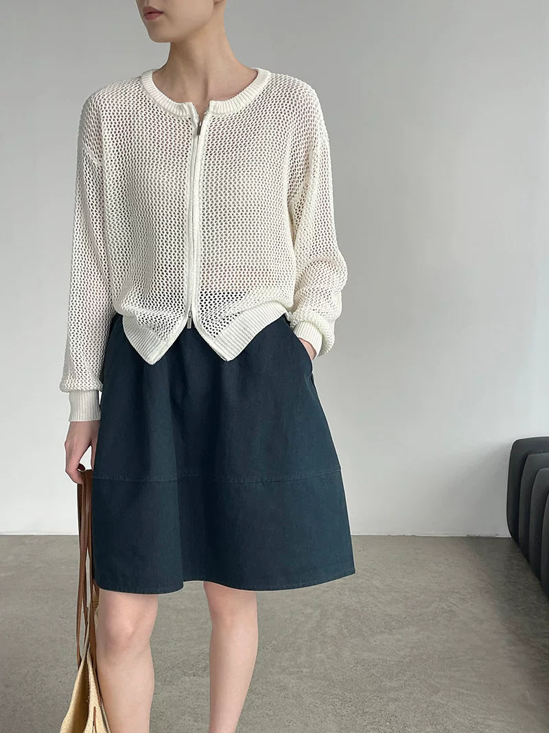 mesh zip knit cardigan 5color 【NINE7076】