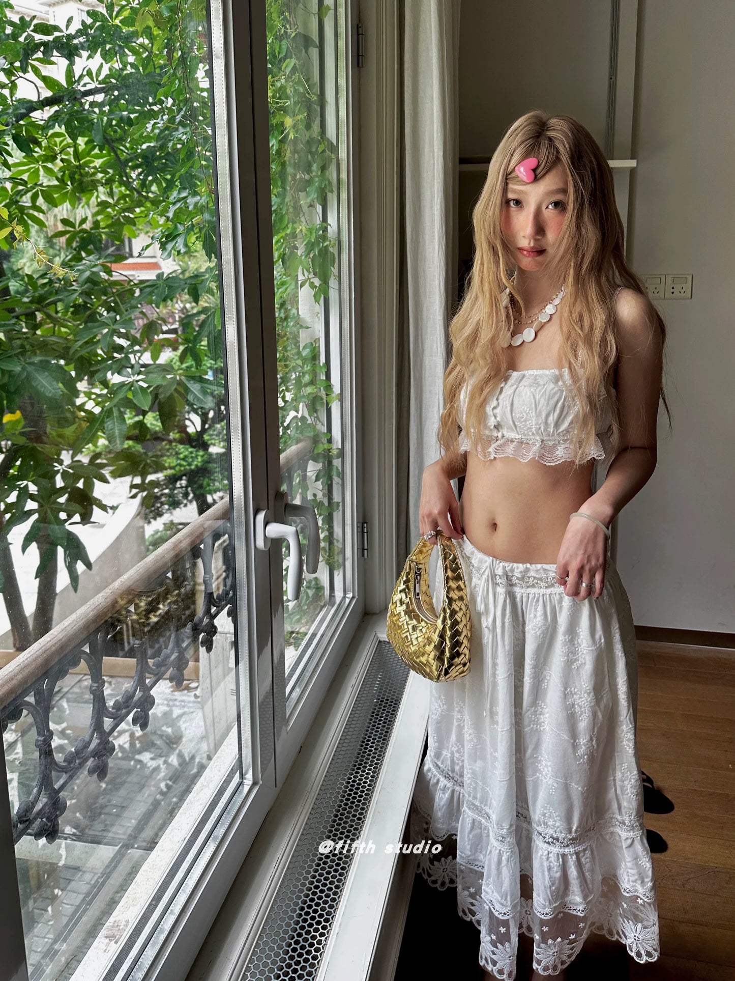 lace camisole flare skirt setup 1color 【NINE7152】