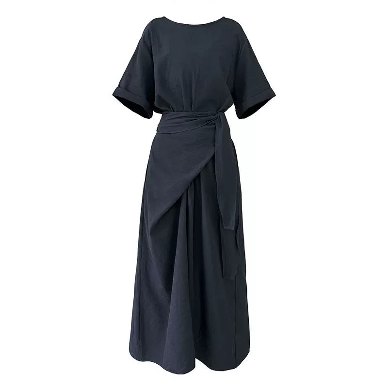 wrap waist short sleeve dress 2color 【NINE7063】