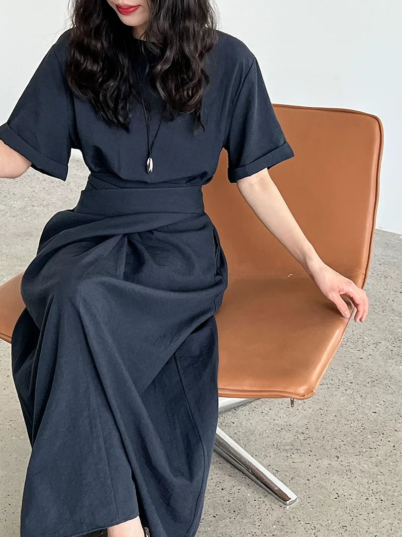 wrap waist short sleeve dress 2color 【NINE7063】
