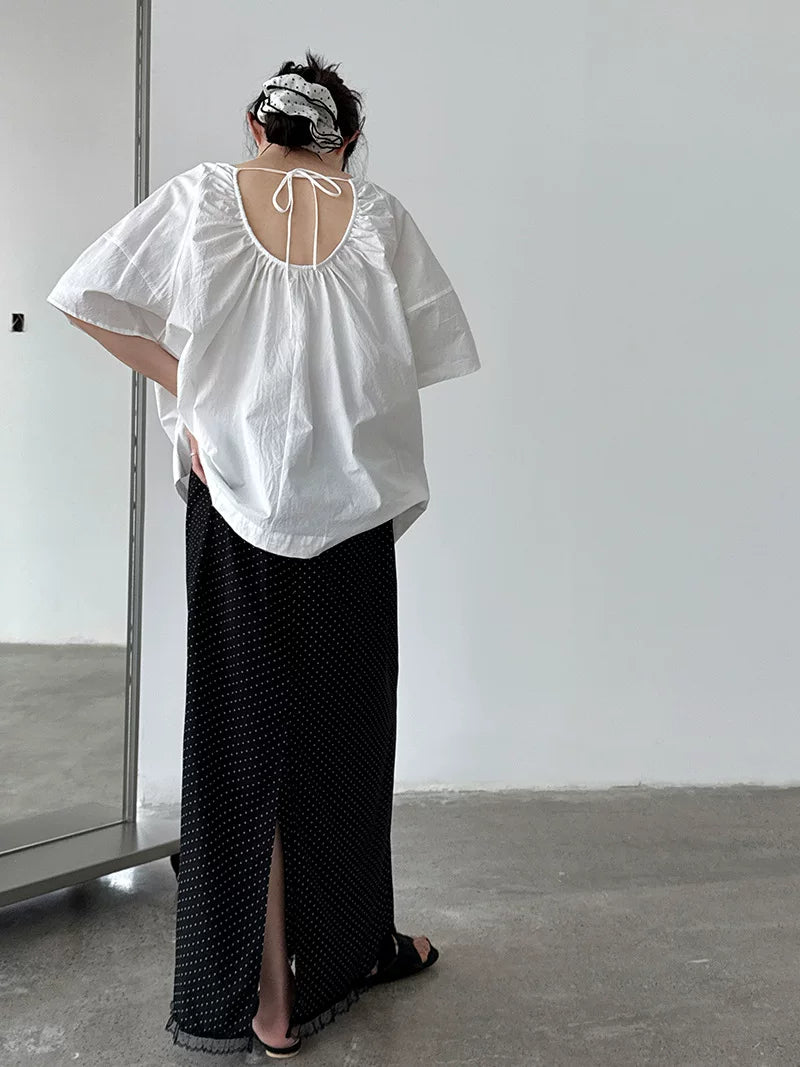back open ribbon blouse 2color 【NINE7071】