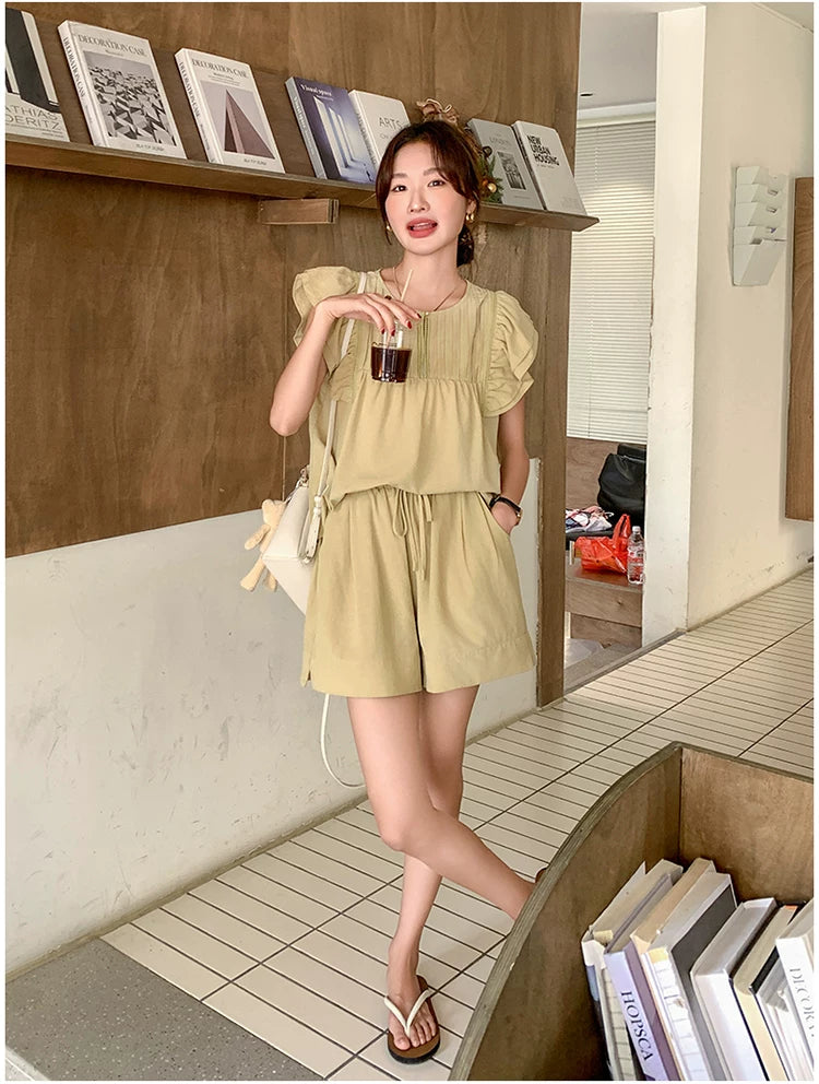 pintuck blouse short pants setup 1color 【NINE7125】