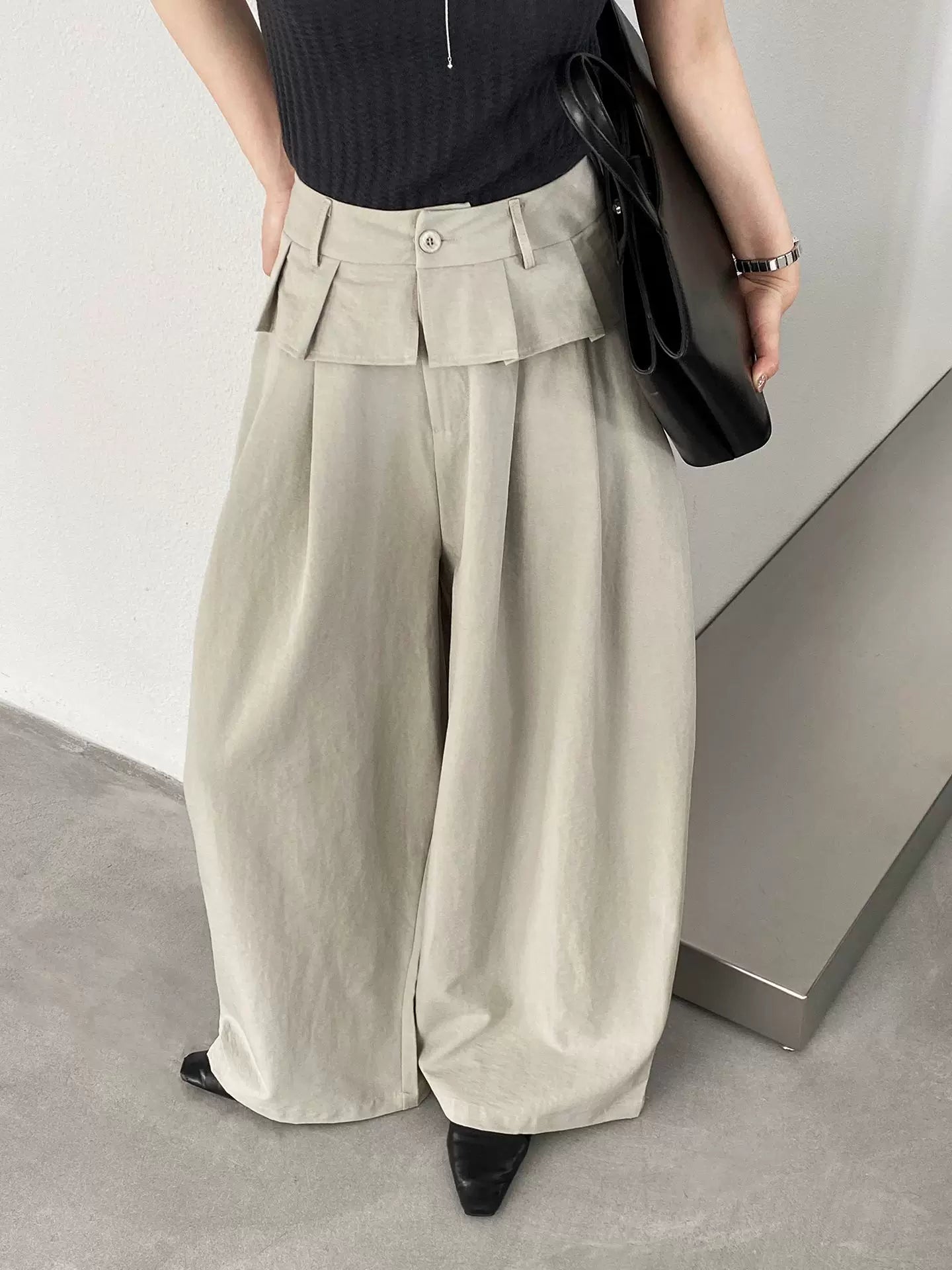 peplum waist tuck wide pants 1color 【NINE7088】